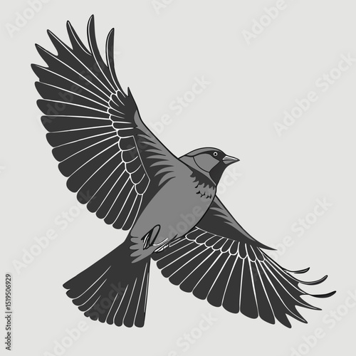 Stylized sparrow illustration bird in flight graphic design element vector art