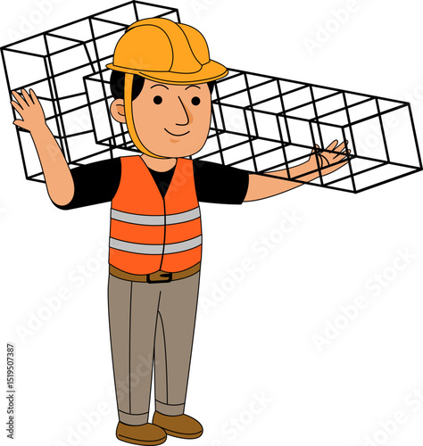 Illustration of Construction Worker Wearing Safety Gear
