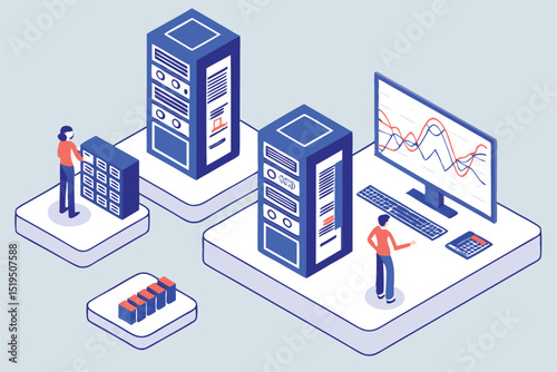 Data center infrastructure management with server racks and network monitoring