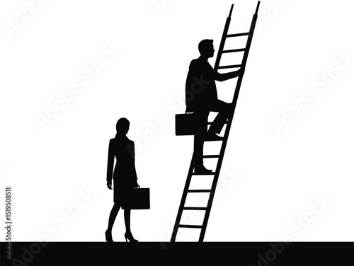 businessman climbing ladder and businesswoman watching, corporate career growth concept, business man climbing stairs