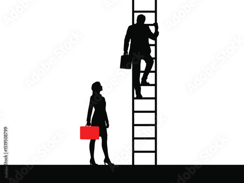 Businessman silhouette climbing stairs on white background, business people on the stairs, Silhouette of a man walking up a staircase representing progress to the top