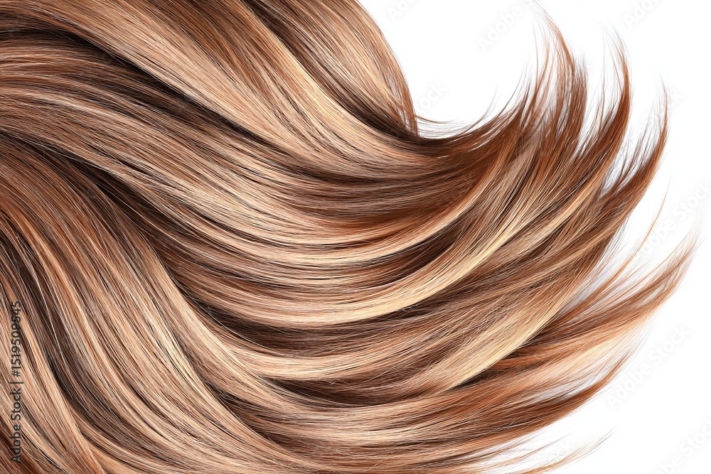Fototapeta premium Brown hair of a woman isolated on white background. Generative Ai