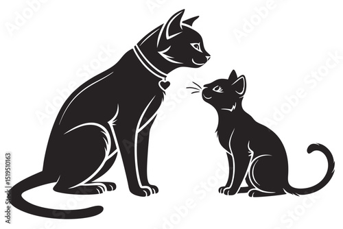 Elegant black cat silhouettes showing affection adorable felines companionship pet illustration