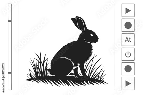 Elegant black hare silhouette in grass decorative vector graphic design