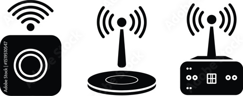 Three wireless charging methods inductive resonant and rf depicted as black and white vector icons