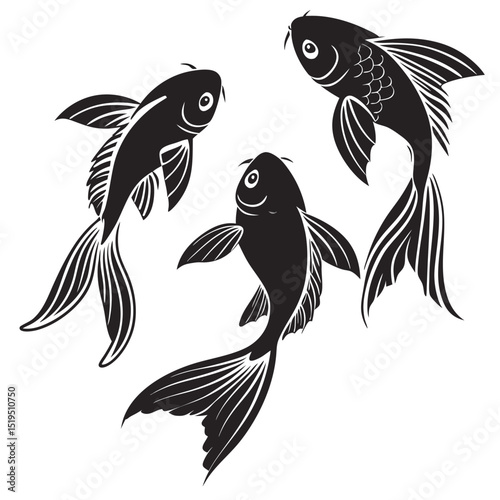 Elegant koi fish illustration black and white japanese art style