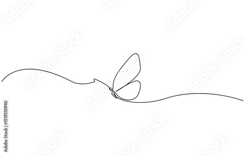 Continuous one line art drawing of butterfly design, for Beauty Logo Design. Editable Stroke. Insect Flying Simple Doodle Vector Illustration.