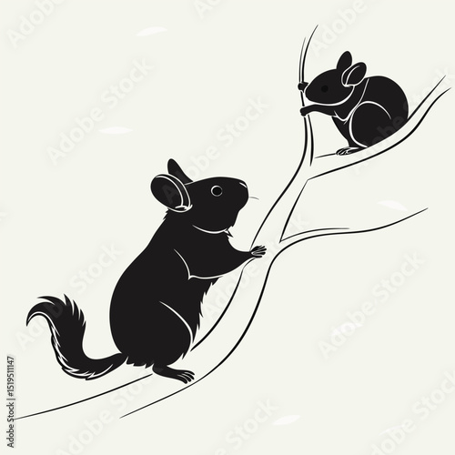 Elegant silhouette illustration of two chinchillas on a branch against a cream background