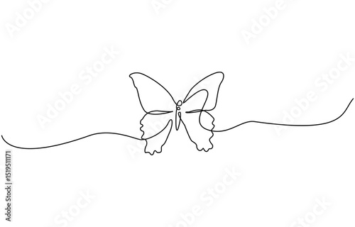 Continuous one line art drawing of butterfly design, for Beauty Logo Design. Editable Stroke. Insect Flying Simple Doodle Vector Illustration.
