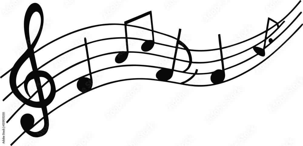 Obraz premium Musical Notes and Treble Clef on Staff Lines Black and White