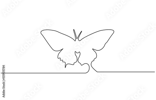 Continuous one line art drawing of butterfly design, for Beauty Logo Design. Editable Stroke. Insect Flying Simple Doodle Vector Illustration.