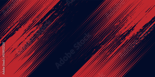 Red halftone dots blue color pattern gradient grunge texture background. Dot pop art comic sport style vector illustration