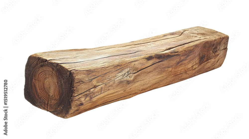 Fototapeta premium Natural wooden log with unique textures and patterns, isolated on a white background for decorative or design use.