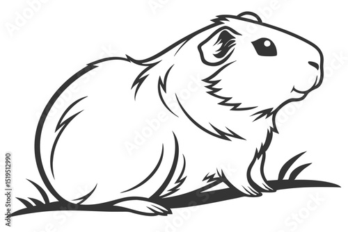 Monochrome guinea pig illustration standing on grass vector graphic image