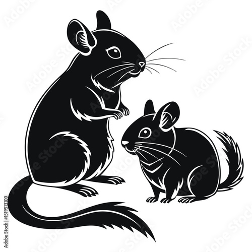 Monochrome illustration of two chinchillas facing each other vector design