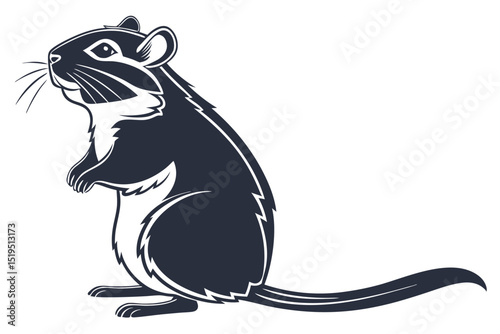 Monochrome vector illustration of standing hamster rodent with white outline on isolated background