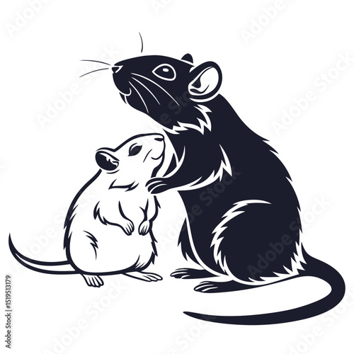 Monochrome rat family illustration tender moment elegant vector image isolated