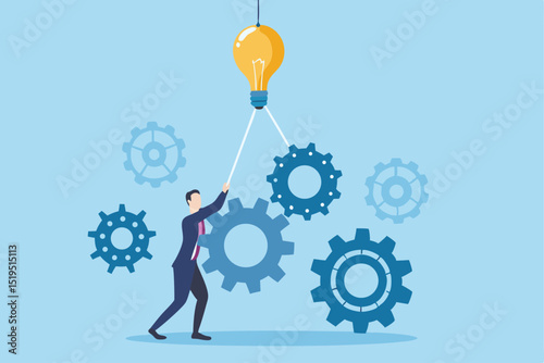 Business Teamwork Concept with Gears – Interconnected People & Technological Engineering

