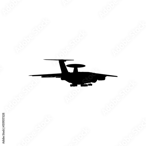 Silhouette of the An AWACS plane, officially known as an Airborne Warning and Control System, can use for Logo, Pictogram, Website, Infographic, News Illustration or Graphic Design Element. Vector
