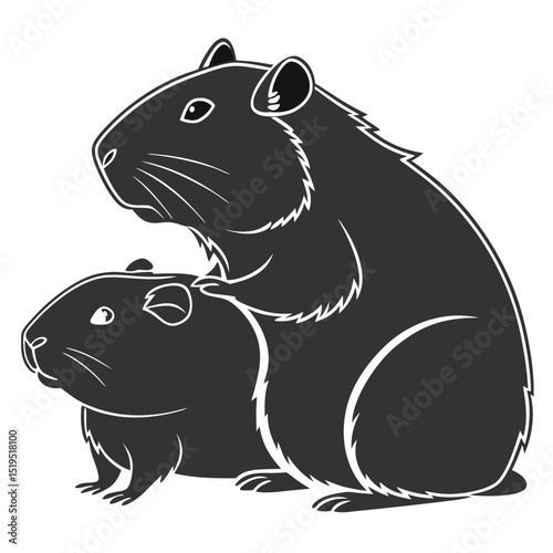 Two black guinea pigs illustration cute rodents graphic vector design