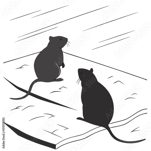 Two black rodents on a white background simple vector illustration design