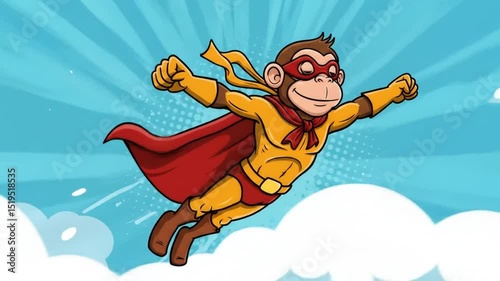 Monkey superhero flying cartoon