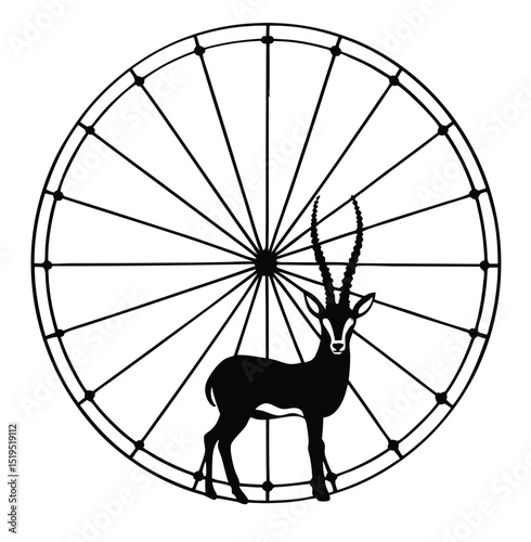 Abstract gazelle silhouette enclosed within circular geometric art piece design