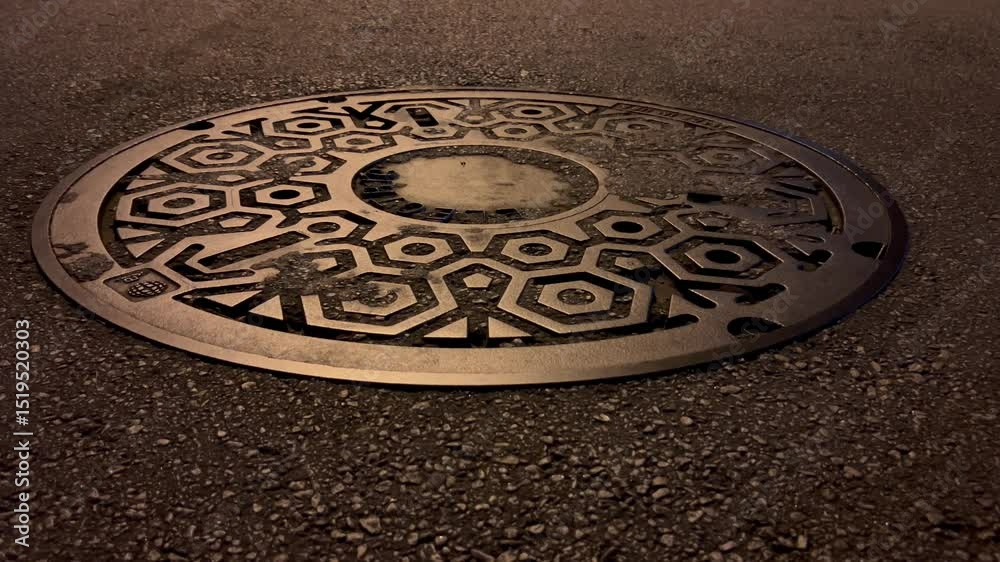 Manhole cover in street Manhole cover in street