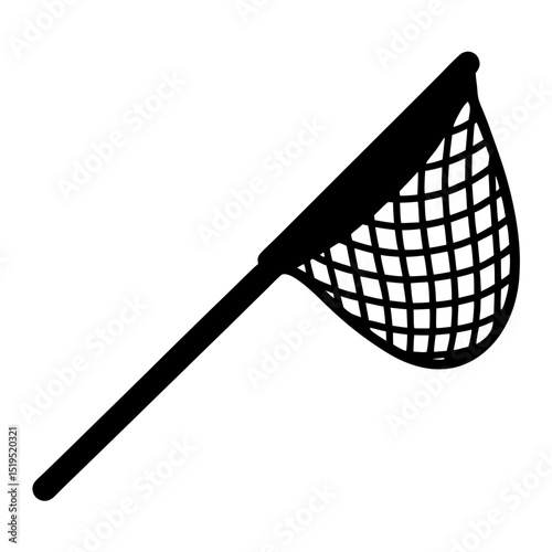 A black silhouette of a butterfly net on a white background