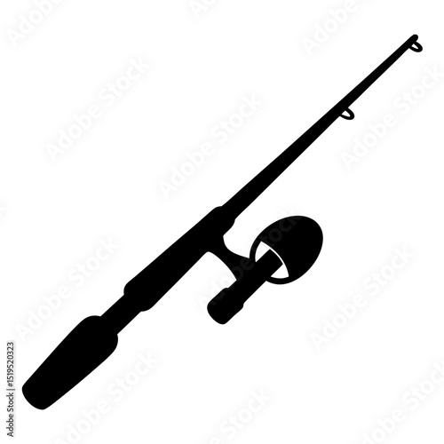 Silhouette of a fishing rod with reel, a classic angling tool