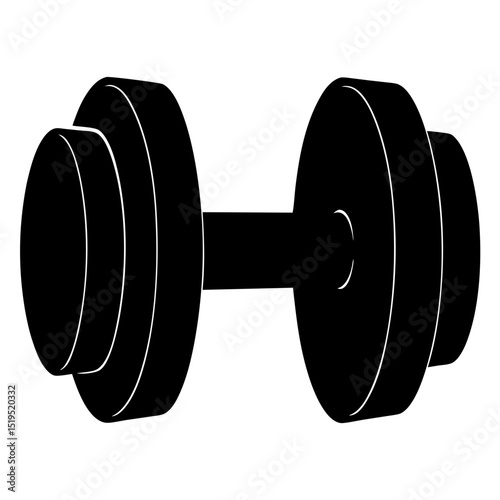 Black and white dumbbell illustration featuring weights on each end and a bar
