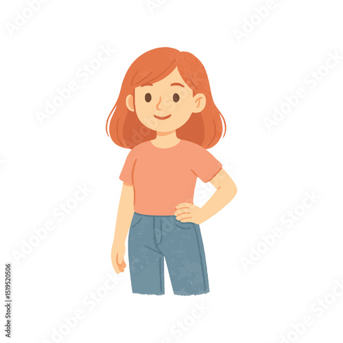 Smiling Girl Standing with Hand on Hip Vector Illustration
