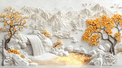 Abstract Asian Inspired Landscape Wall Mural