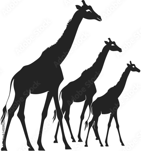 Giraffe family silhouette illustration african wildlife animals wild giraffes black and white