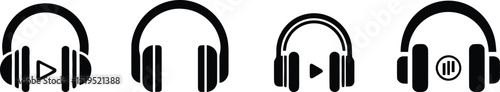 Vector illustration Play Button Headphones Icon: Minimalist Music Graphic