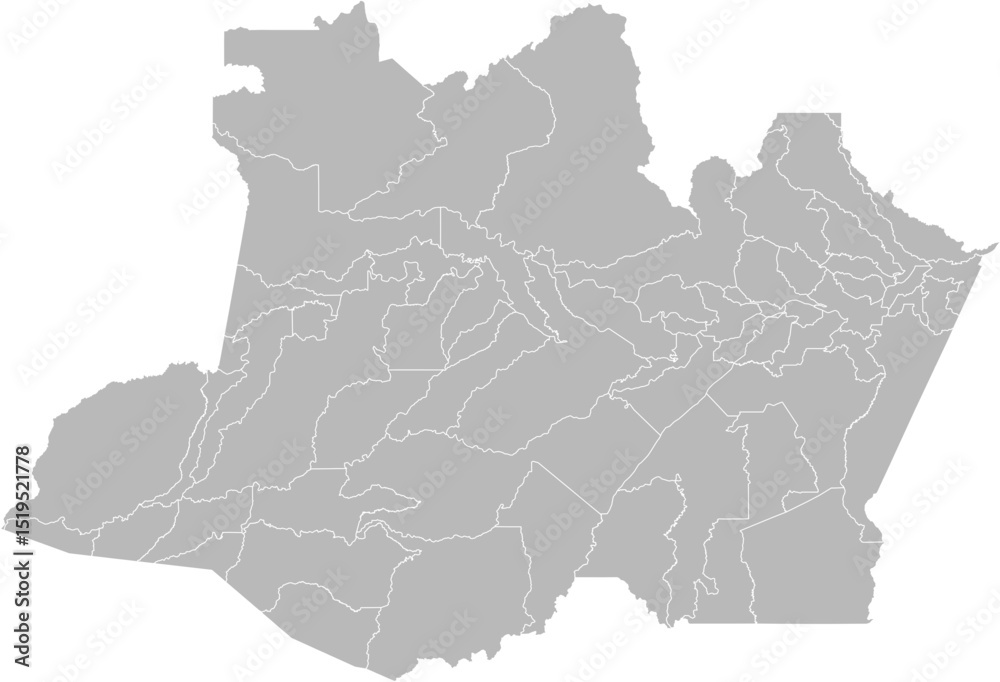 Fototapeta premium Amazonas, Brazil – administrative vector map with municipality boundaries (Web Mercator projection, PPT-compatible & fully editable)
