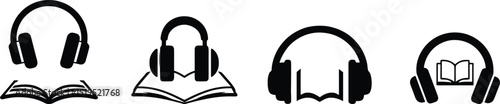 Vector illustration Audiobooks: Listen & Learn with Headphones & Books