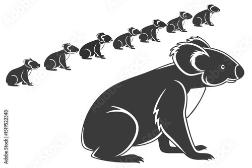 Koala family evolution lineup modern design black and white illustration