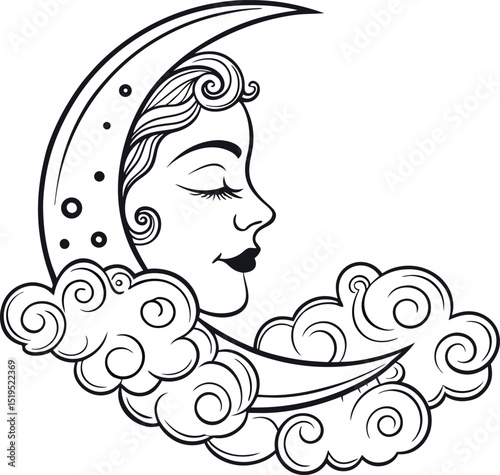 Floral art illustration of a beautiful woman's face with a flower in her hair, combining fashion and nature in a vintage silhouette design