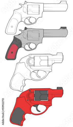 Bundling set of Vector of Revolver art, Shooting gun, Weapon illustration, Vector Revolver, Gun illustration, Modern firearm, Military concept, Pistol vector.