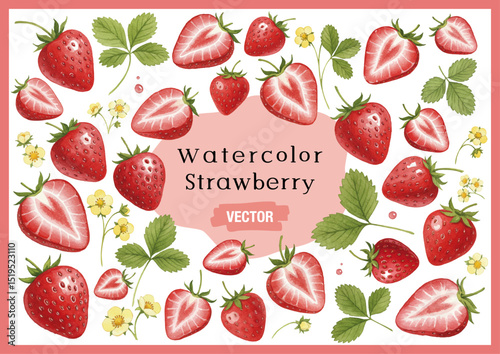 vector watercolor strawberry /水彩テイストのいちごイラスト