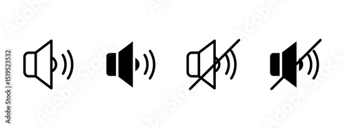Sound icon. Speaker with sound waves and muted version with a cross vector illustration. Volume control and audio status symbol. Used in media apps, UI and communication settings sign. Audio pictogram