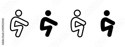Sitting icon. Human figure in a squatting position vector illustration. Common posture for crouching or sitting on ground symbol. Activity zones and public instructions sign. Resting pose pictogram.