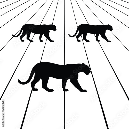 Panther silhouettes walk across white parallel lines representing path forward