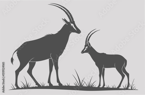 Sable antelope silhouette two animals wildlife conservation african savanna nature illustration