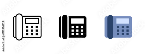 Telephone icon. Office landline phone with receiver and numeric keypad vector illustration. Traditional communication device symbol. Workplaces and call centers sign. Corporate telecom pictogram.