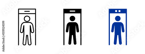 Scanner body icon. Person walking through full-body security detector gate vector illustration. Used in airport and entrance checkpoint screening symbol. Tool for access control and safety pictogram.