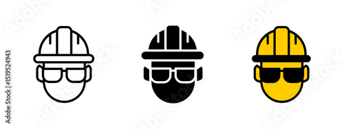 Worker icon. Person wearing a hard hat and safety glasses vector illustration. Construction labor protection and job site safety symbol. Engineering and technician profession pictogram.
