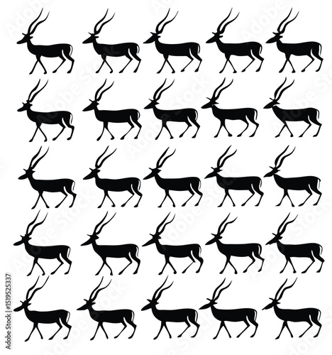 Silhouette pattern of majestic antelopes with long horns in a seamless design