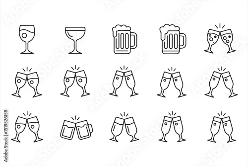 Simple Toast and Clink Icons Featuring Drinks and Cheers for Event Designs
